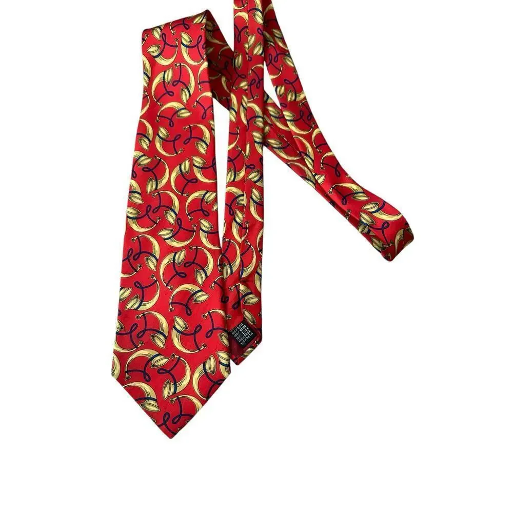 Vintage Pucci Men's Red Horn Print 100% Silk Neck Tie made in Italy designer